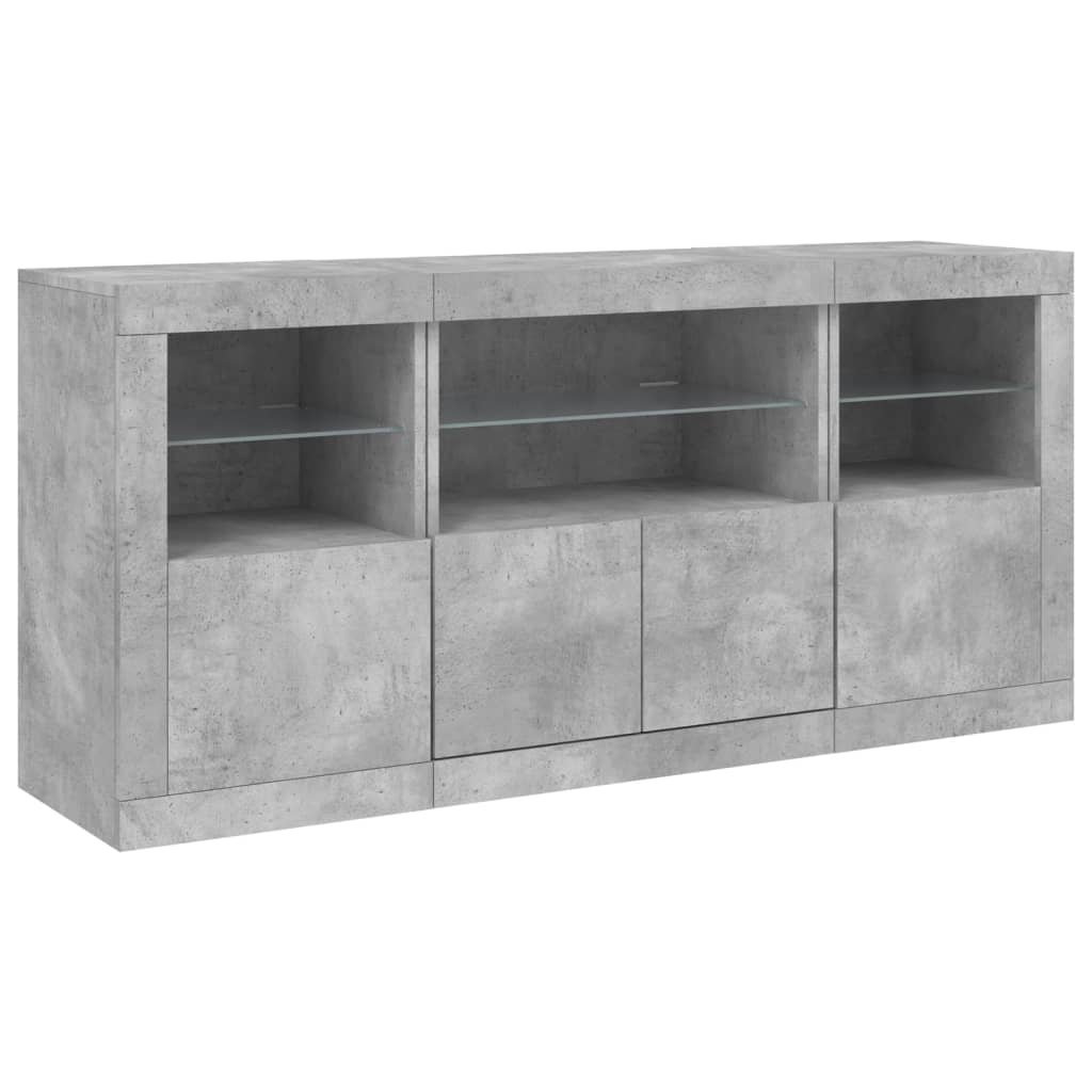 vidaXL Servantă cu lumini LED, gri beton, 142,5x37x67 cm vidaXL Servantă cu lumini LED, gri beton, 142,5x37x67 cm