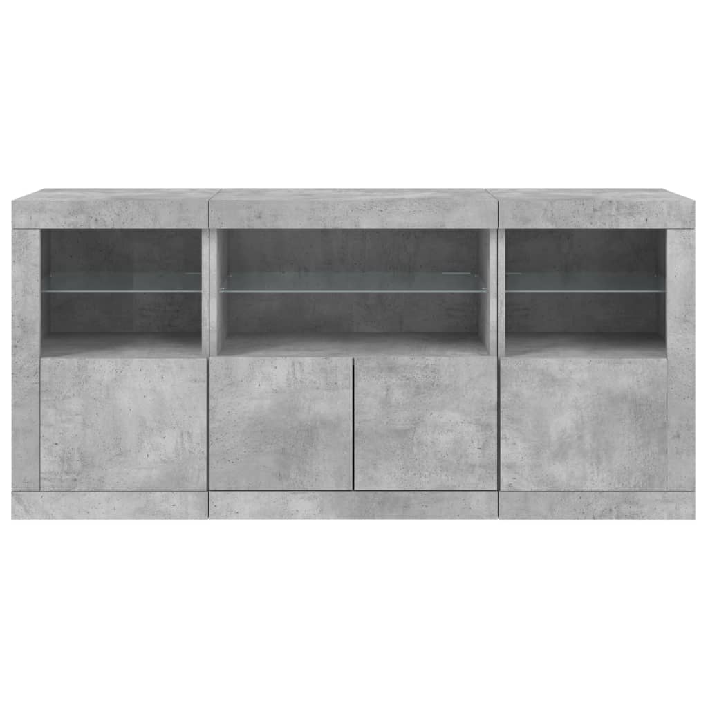 vidaXL Servantă cu lumini LED, gri beton, 142,5x37x67 cm vidaXL Servantă cu lumini LED, gri beton, 142,5x37x67 cm