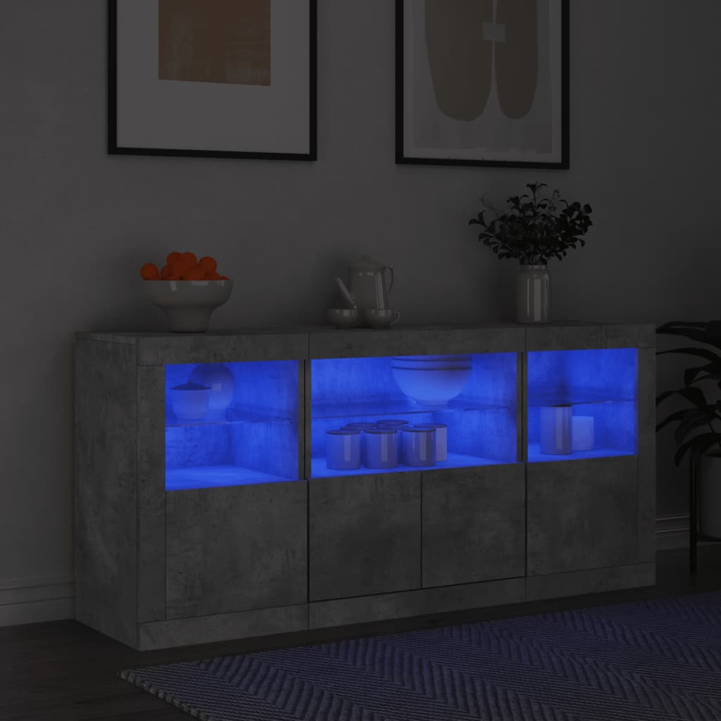 vidaXL Servantă cu lumini LED, gri beton, 142,5x37x67 cm vidaXL Servantă cu lumini LED, gri beton, 142,5x37x67 cm
