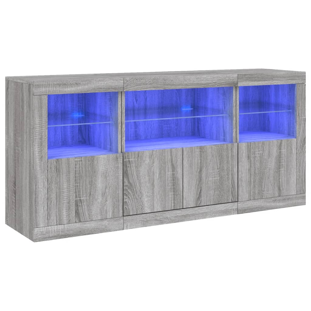 vidaXL Servantă cu lumini LED, gri sonoma, 142,5x37x67 cm vidaXL Servantă cu lumini LED, gri sonoma, 142,5x37x67 cm