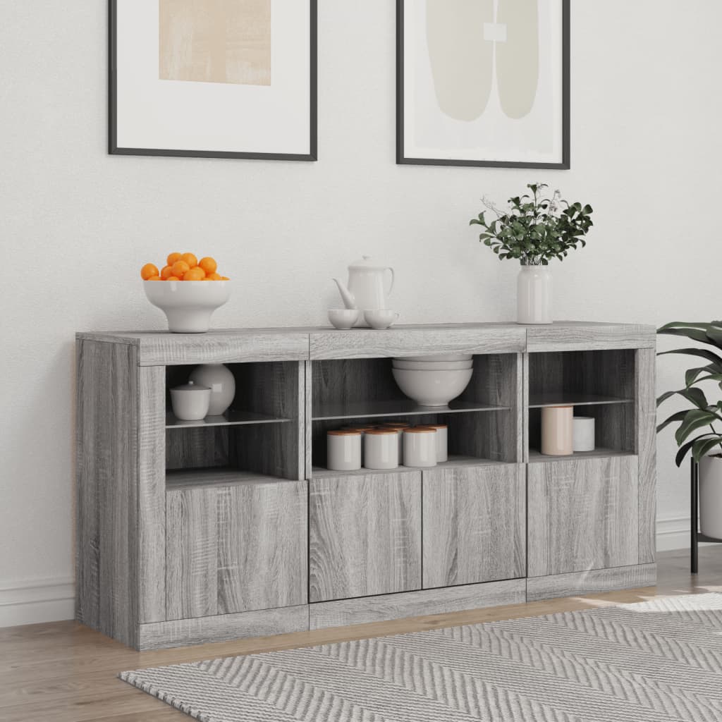 vidaXL Servantă cu lumini LED, gri sonoma, 142,5x37x67 cm vidaXL Servantă cu lumini LED, gri sonoma, 142,5x37x67 cm