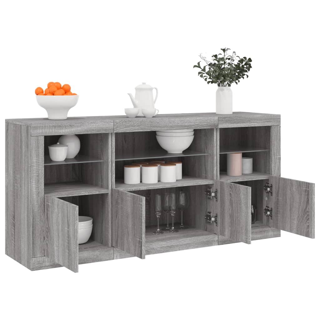 vidaXL Servantă cu lumini LED, gri sonoma, 142,5x37x67 cm vidaXL Servantă cu lumini LED, gri sonoma, 142,5x37x67 cm