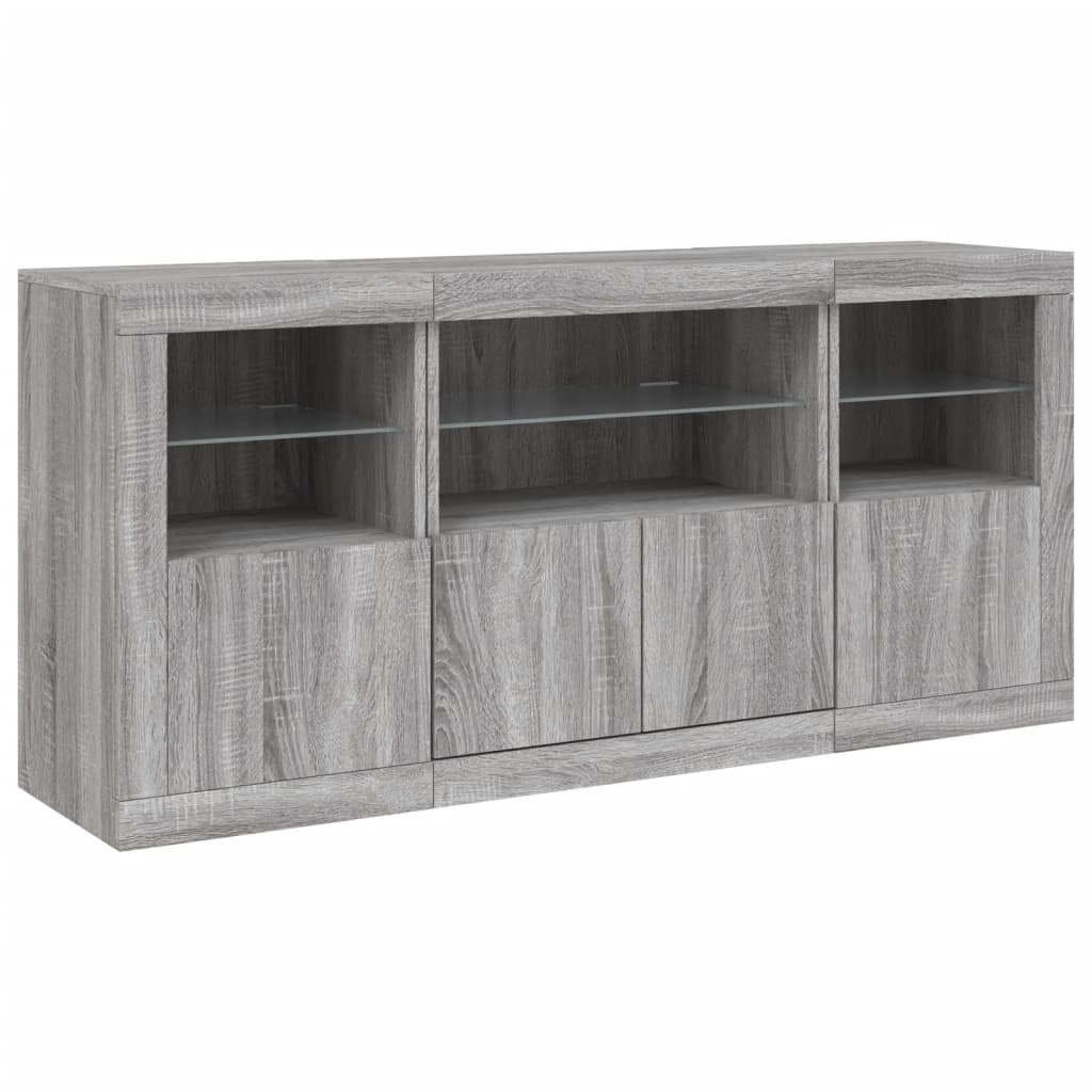 vidaXL Servantă cu lumini LED, gri sonoma, 142,5x37x67 cm vidaXL Servantă cu lumini LED, gri sonoma, 142,5x37x67 cm