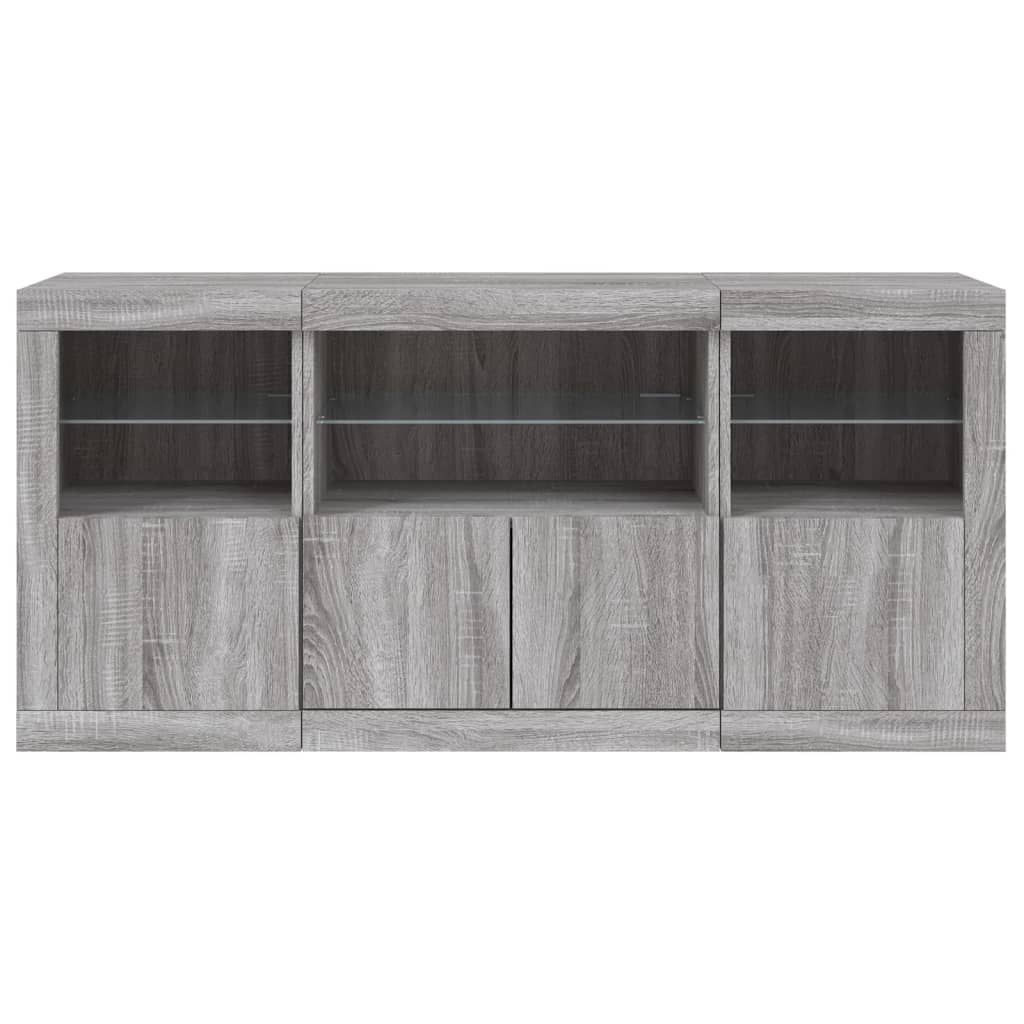 vidaXL Servantă cu lumini LED, gri sonoma, 142,5x37x67 cm vidaXL Servantă cu lumini LED, gri sonoma, 142,5x37x67 cm