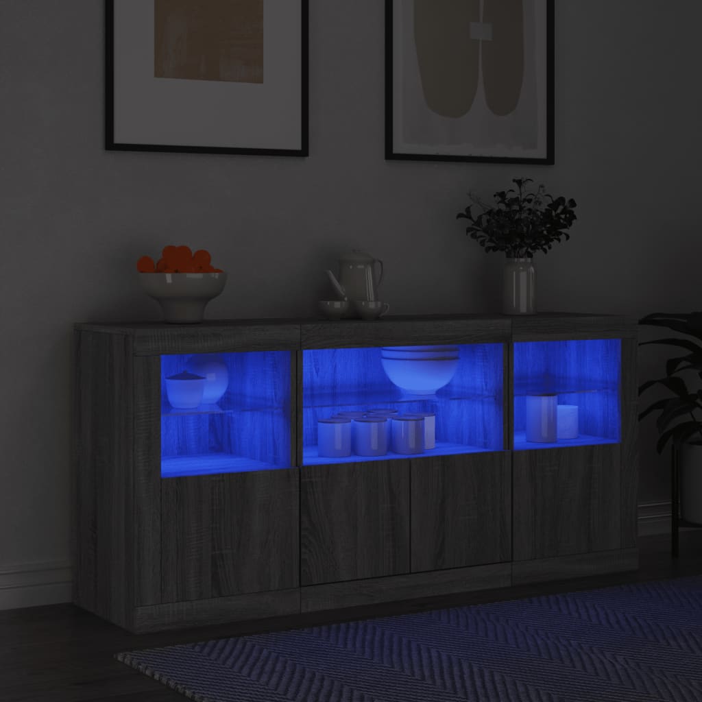 vidaXL Servantă cu lumini LED, gri sonoma, 142,5x37x67 cm vidaXL Servantă cu lumini LED, gri sonoma, 142,5x37x67 cm