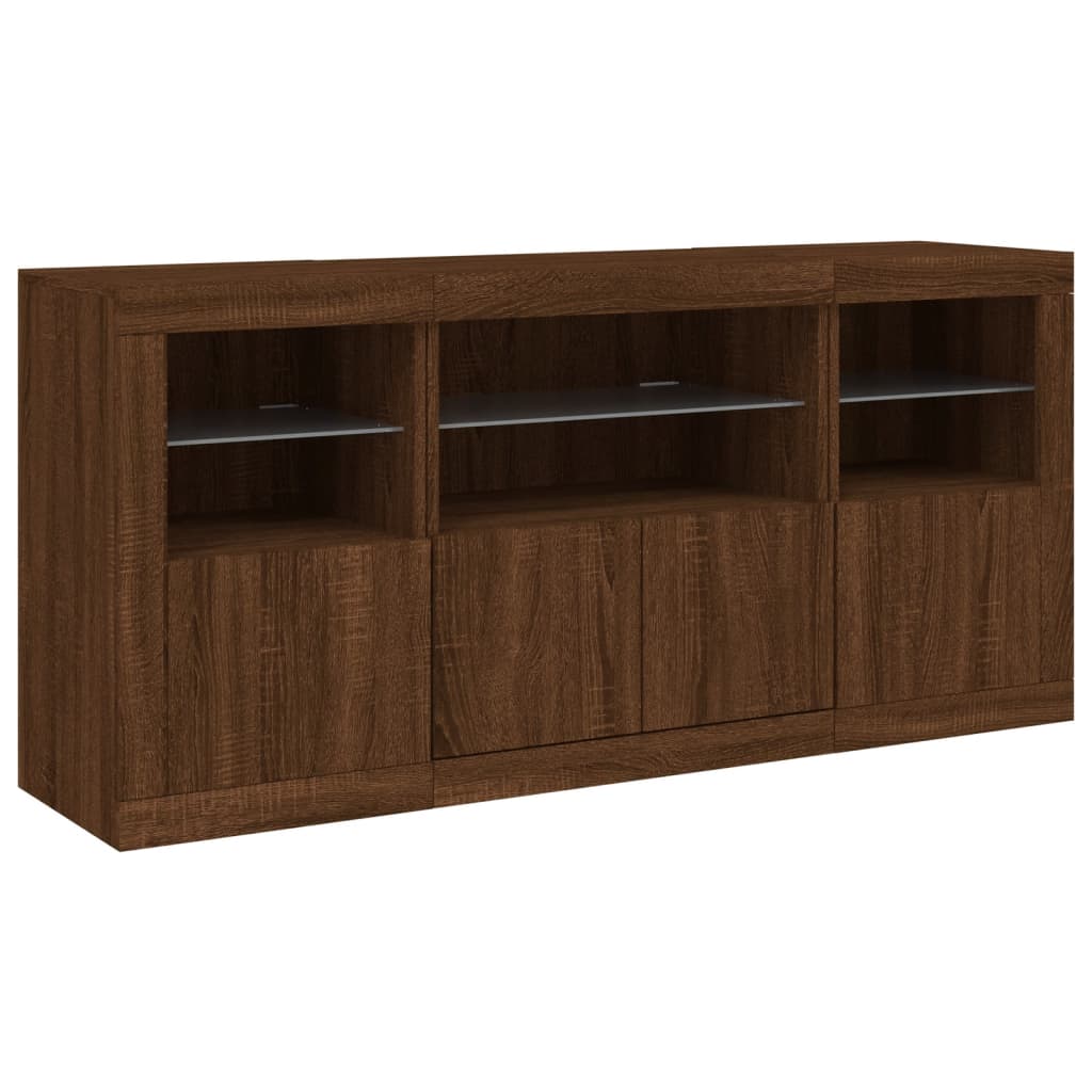 vidaXL Servantă cu lumini LED, stejar maro, 142,5x37x67 cm vidaXL Servantă cu lumini LED, stejar maro, 142,5x37x67 cm