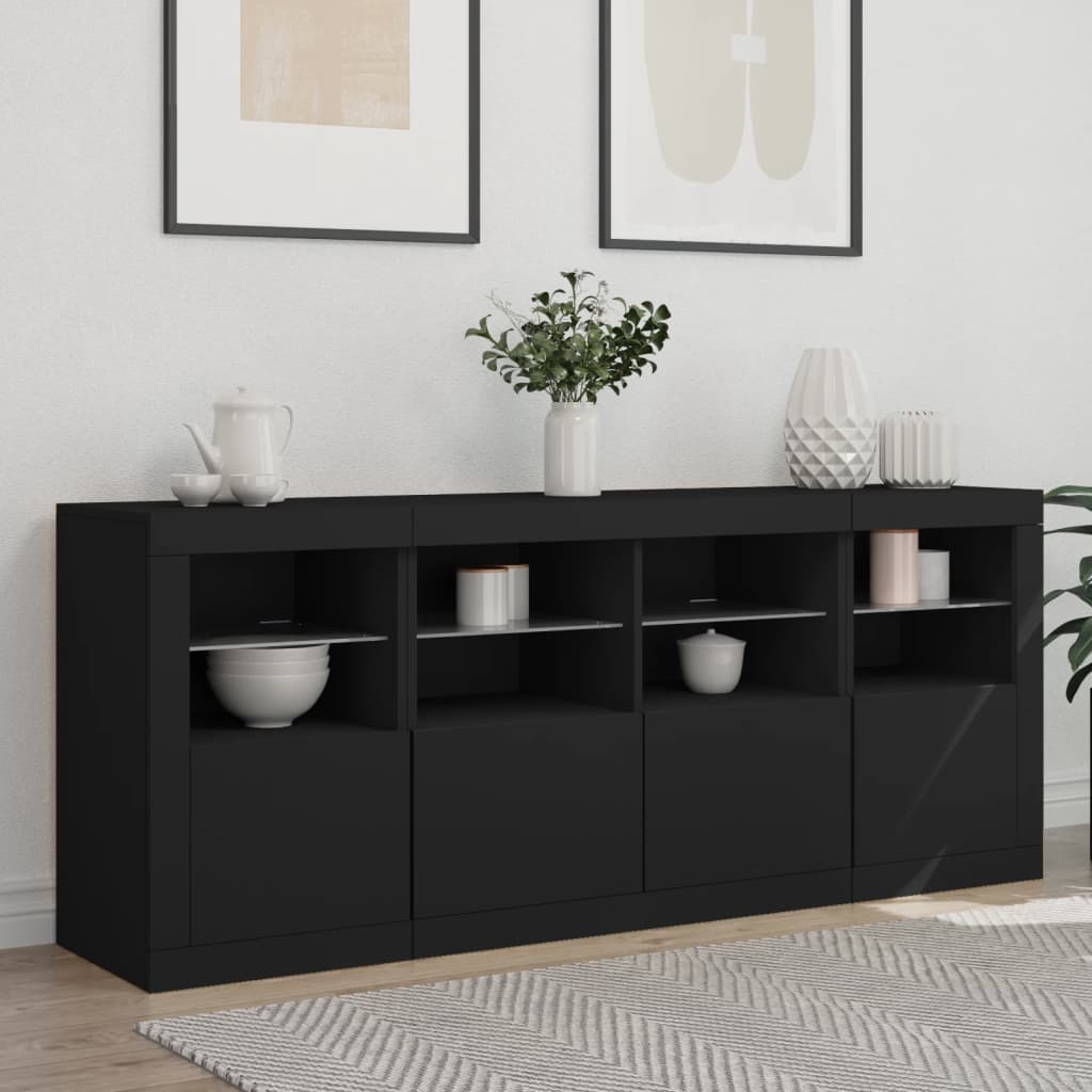 vidaXL Servantă cu lumini LED, negru, 163x37x67 cm vidaXL Servantă cu lumini LED, negru, 163x37x67 cm