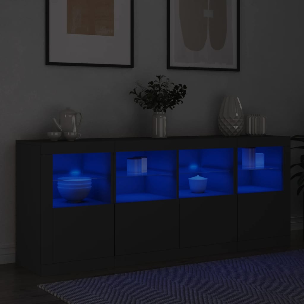vidaXL Servantă cu lumini LED, negru, 163x37x67 cm vidaXL Servantă cu lumini LED, negru, 163x37x67 cm