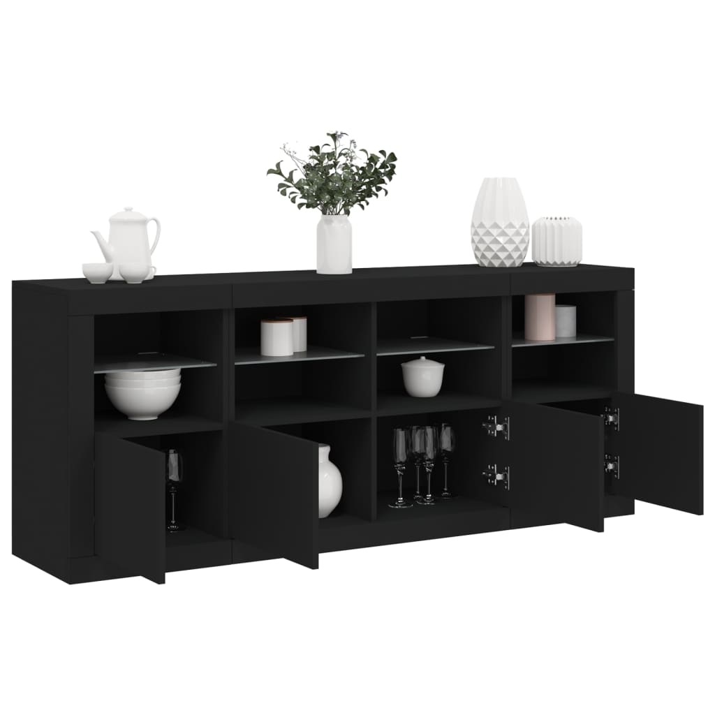 vidaXL Servantă cu lumini LED, negru, 163x37x67 cm vidaXL Servantă cu lumini LED, negru, 163x37x67 cm