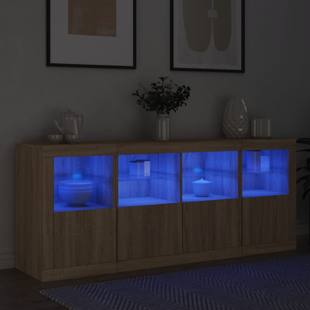 vidaXL Servantă cu lumini LED, stejar sonoma, 163x37x67 cm