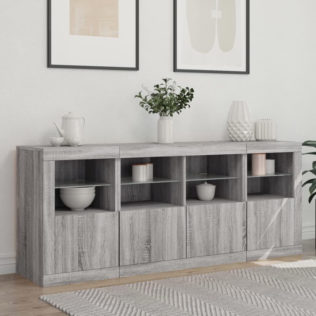 vidaXL Servantă cu lumini LED, gri sonoma, 163x37x67 cm vidaXL Servantă cu lumini LED, gri sonoma, 163x37x67 cm