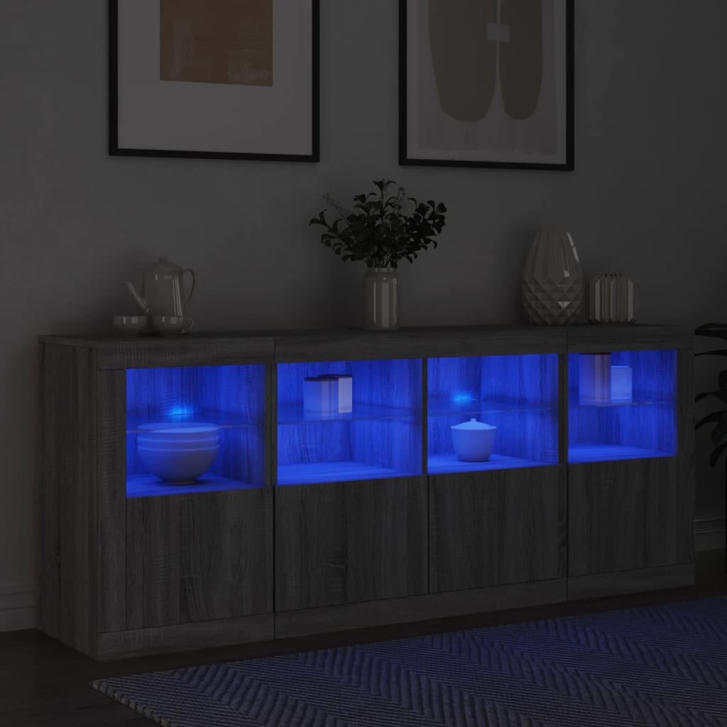 vidaXL Servantă cu lumini LED, gri sonoma, 163x37x67 cm vidaXL Servantă cu lumini LED, gri sonoma, 163x37x67 cm