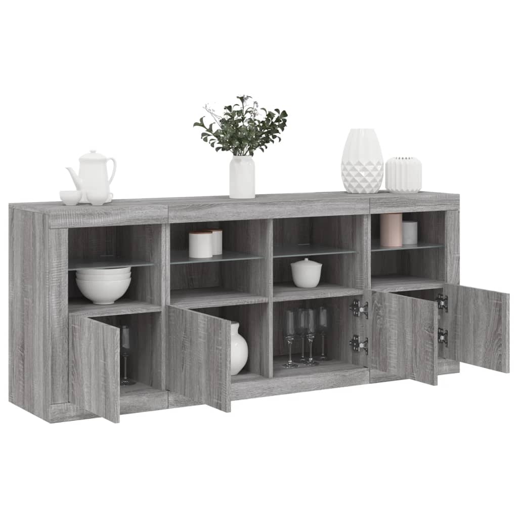 vidaXL Servantă cu lumini LED, gri sonoma, 163x37x67 cm vidaXL Servantă cu lumini LED, gri sonoma, 163x37x67 cm