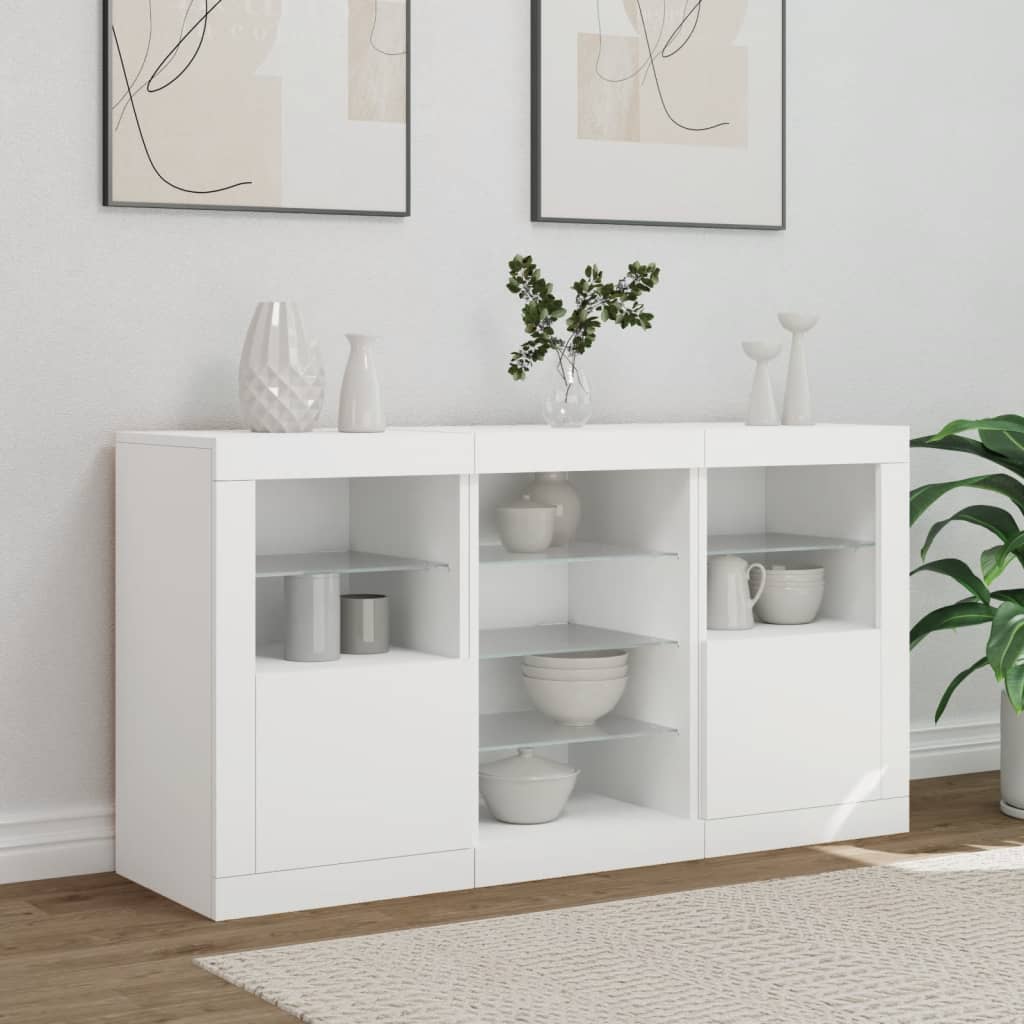vidaXL Servantă cu lumini LED, alb, 123x37x67 cm
