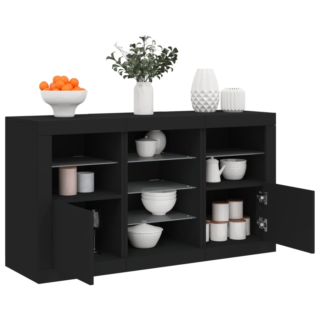 vidaXL Servantă cu lumini LED, negru, 123x37x67 cm vidaXL Servantă cu lumini LED, negru, 123x37x67 cm