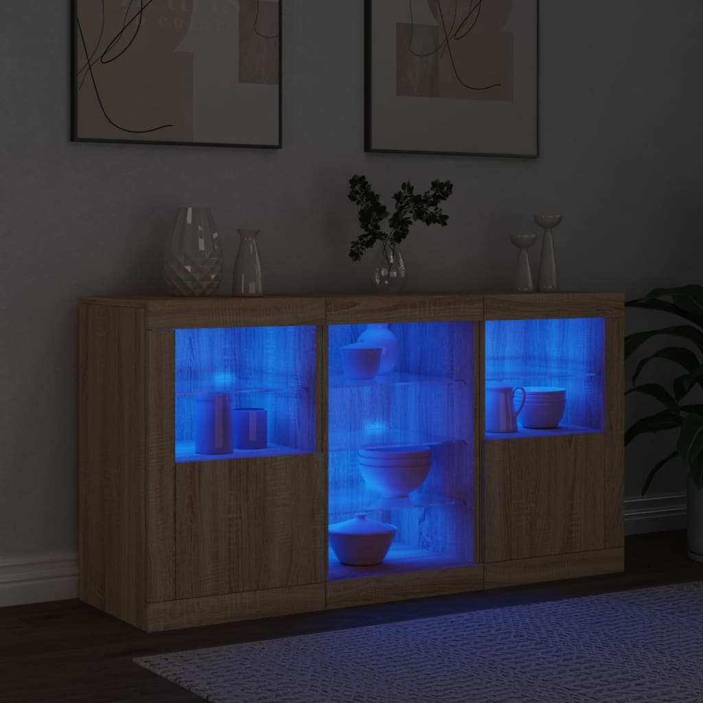 vidaXL Servantă cu lumini LED, stejar sonoma, 123x37x67 cm