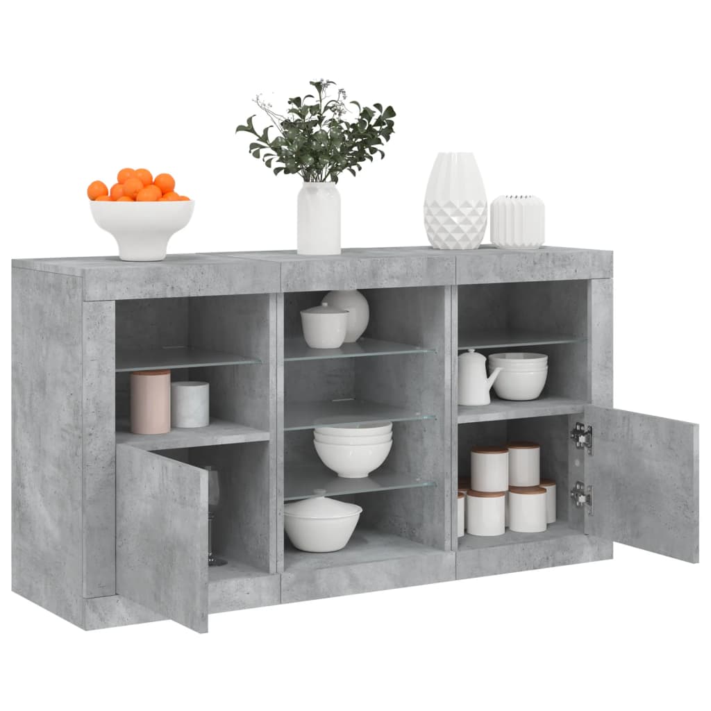 vidaXL Servantă cu lumini LED, gri beton, 123x37x67 cm vidaXL Servantă cu lumini LED, gri beton, 123x37x67 cm