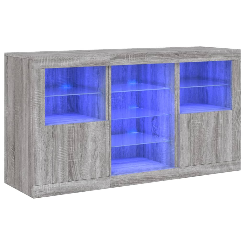 vidaXL Servantă cu lumini LED, gri sonoma, 123x37x67 cm vidaXL Servantă cu lumini LED, gri sonoma, 123x37x67 cm