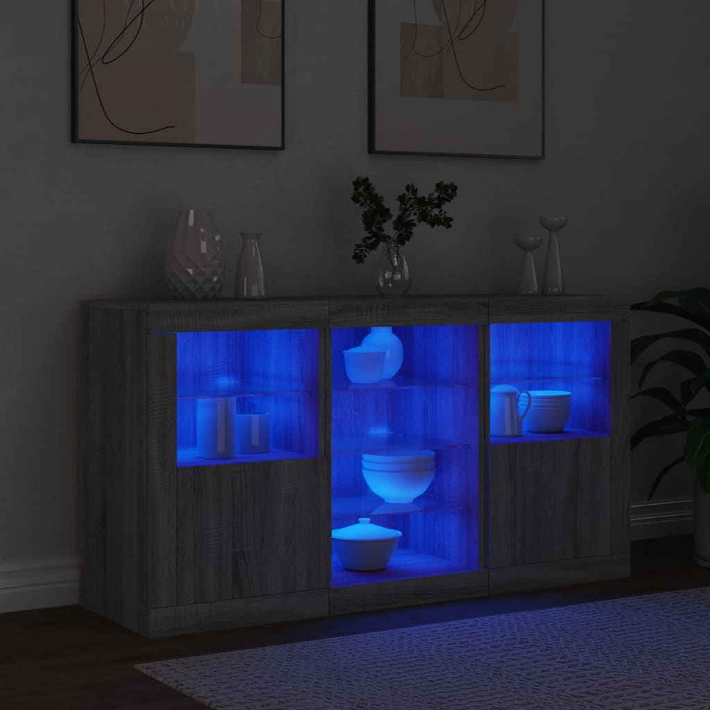 vidaXL Servantă cu lumini LED, gri sonoma, 123x37x67 cm vidaXL Servantă cu lumini LED, gri sonoma, 123x37x67 cm