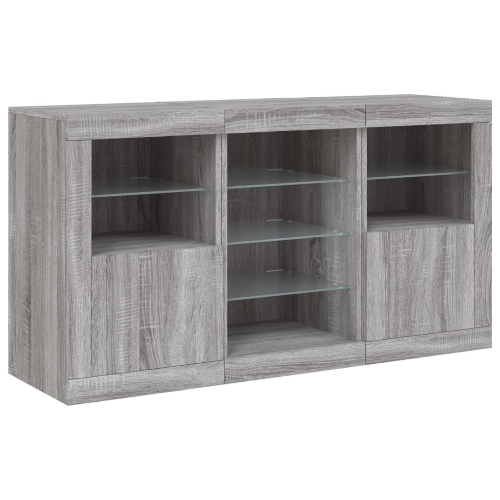 vidaXL Servantă cu lumini LED, gri sonoma, 123x37x67 cm vidaXL Servantă cu lumini LED, gri sonoma, 123x37x67 cm