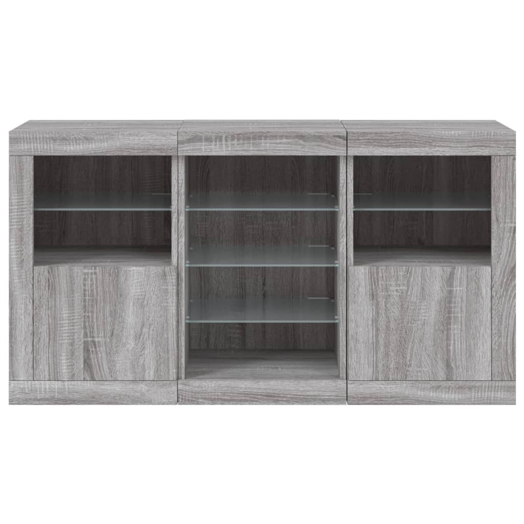 vidaXL Servantă cu lumini LED, gri sonoma, 123x37x67 cm vidaXL Servantă cu lumini LED, gri sonoma, 123x37x67 cm