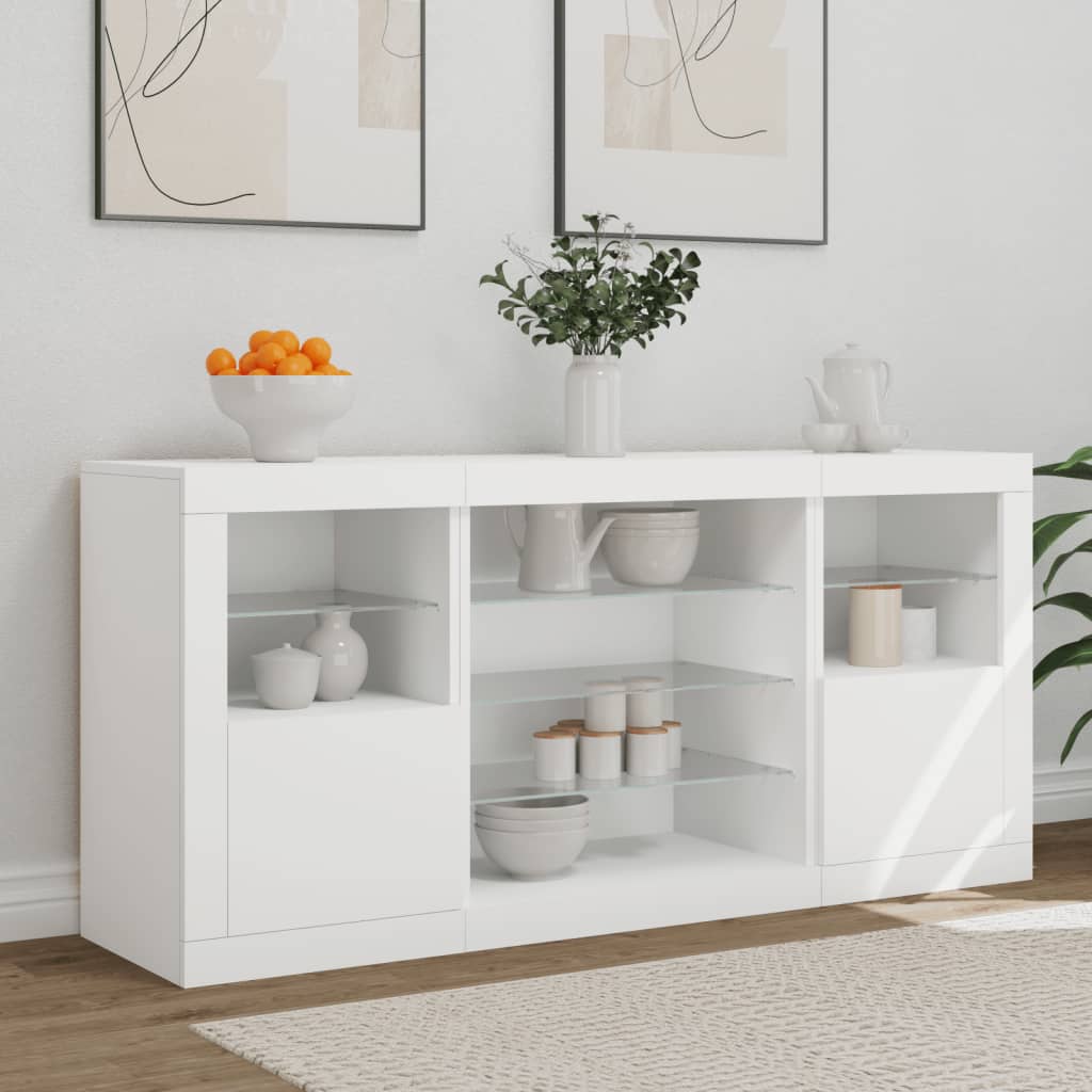 vidaXL Servantă cu lumini LED, alb, 142,5x37x67 cm