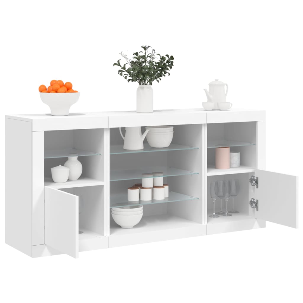 vidaXL Servantă cu lumini LED, alb, 142,5x37x67 cm