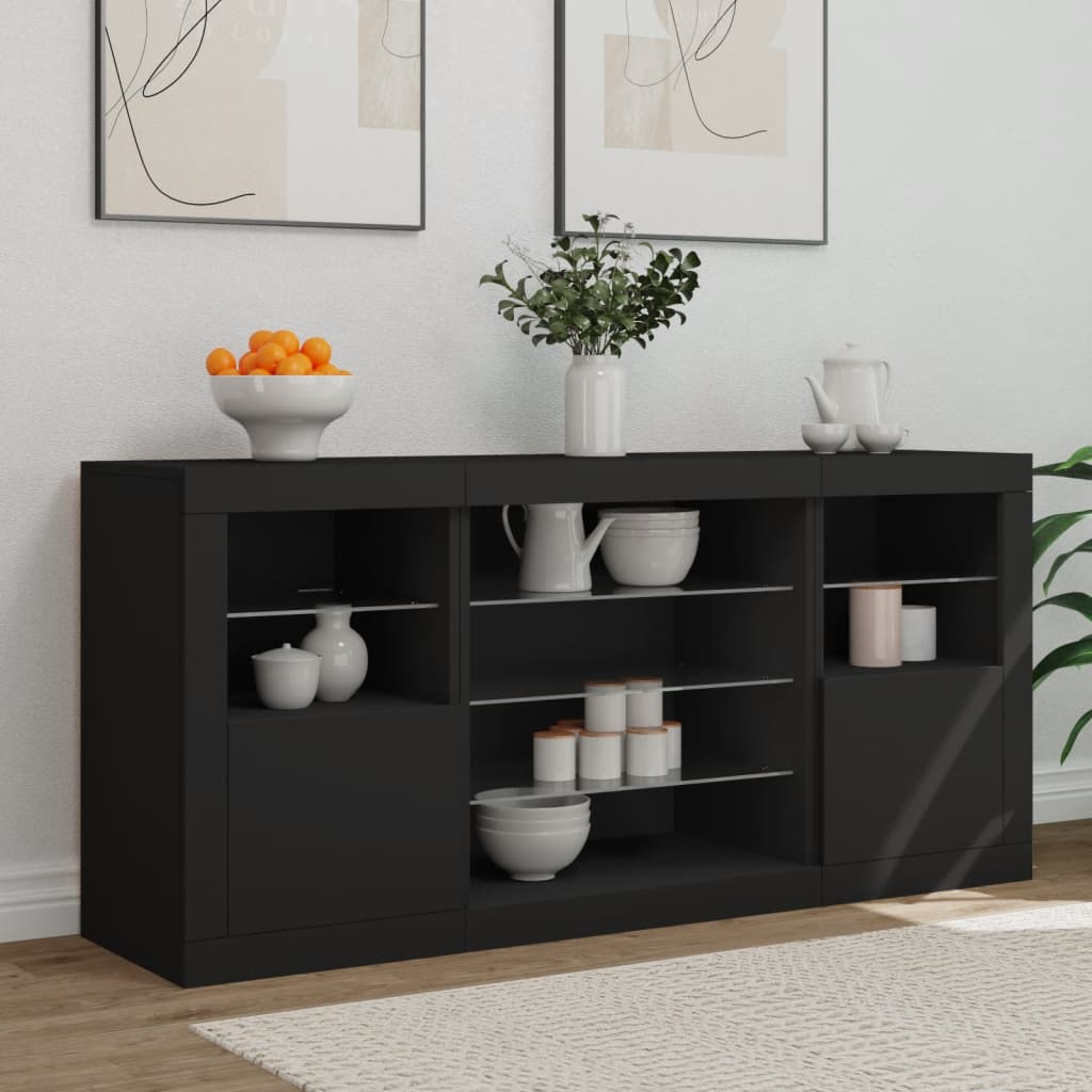 vidaXL Servantă cu lumini LED, negru, 142,5x37x67 cm vidaXL Servantă cu lumini LED, negru, 142,5x37x67 cm