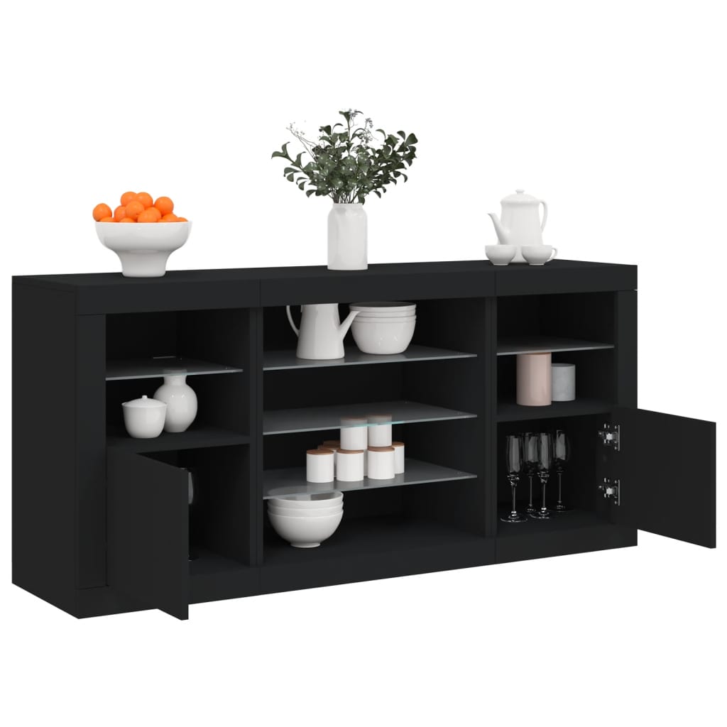 vidaXL Servantă cu lumini LED, negru, 142,5x37x67 cm vidaXL Servantă cu lumini LED, negru, 142,5x37x67 cm