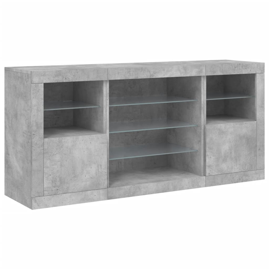 vidaXL Servantă cu lumini LED, gri beton, 142,5x37x67 cm