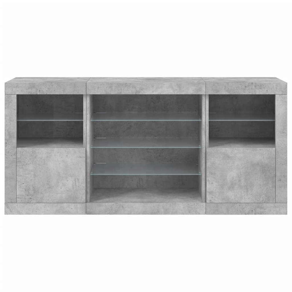 vidaXL Servantă cu lumini LED, gri beton, 142,5x37x67 cm