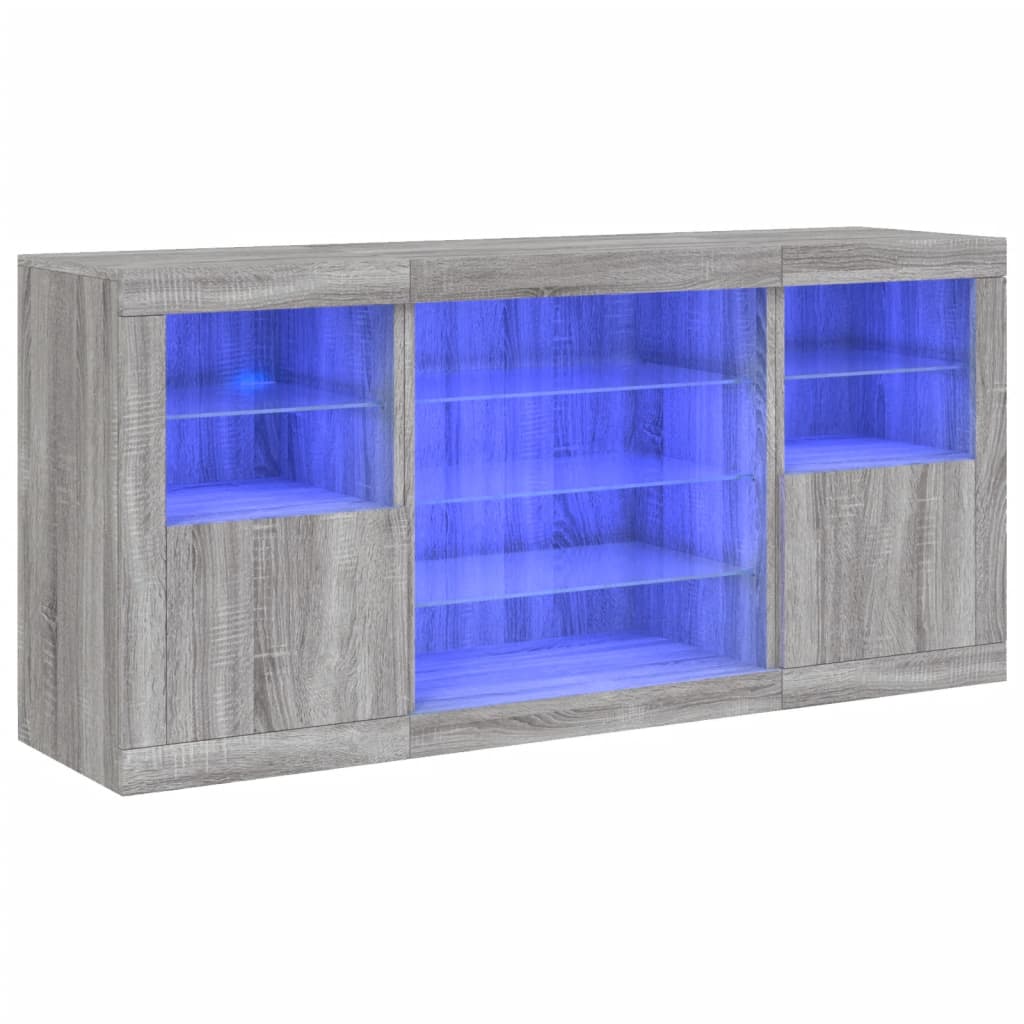 vidaXL Servantă cu lumini LED, gri sonoma, 142,5x37x67 cm vidaXL Servantă cu lumini LED, gri sonoma, 142,5x37x67 cm