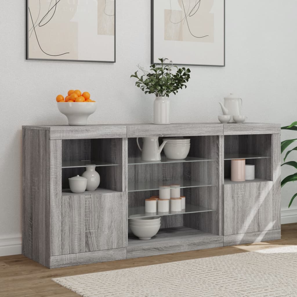 vidaXL Servantă cu lumini LED, gri sonoma, 142,5x37x67 cm vidaXL Servantă cu lumini LED, gri sonoma, 142,5x37x67 cm