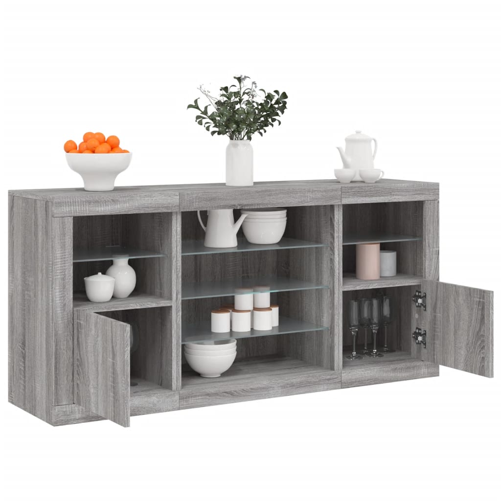 vidaXL Servantă cu lumini LED, gri sonoma, 142,5x37x67 cm vidaXL Servantă cu lumini LED, gri sonoma, 142,5x37x67 cm