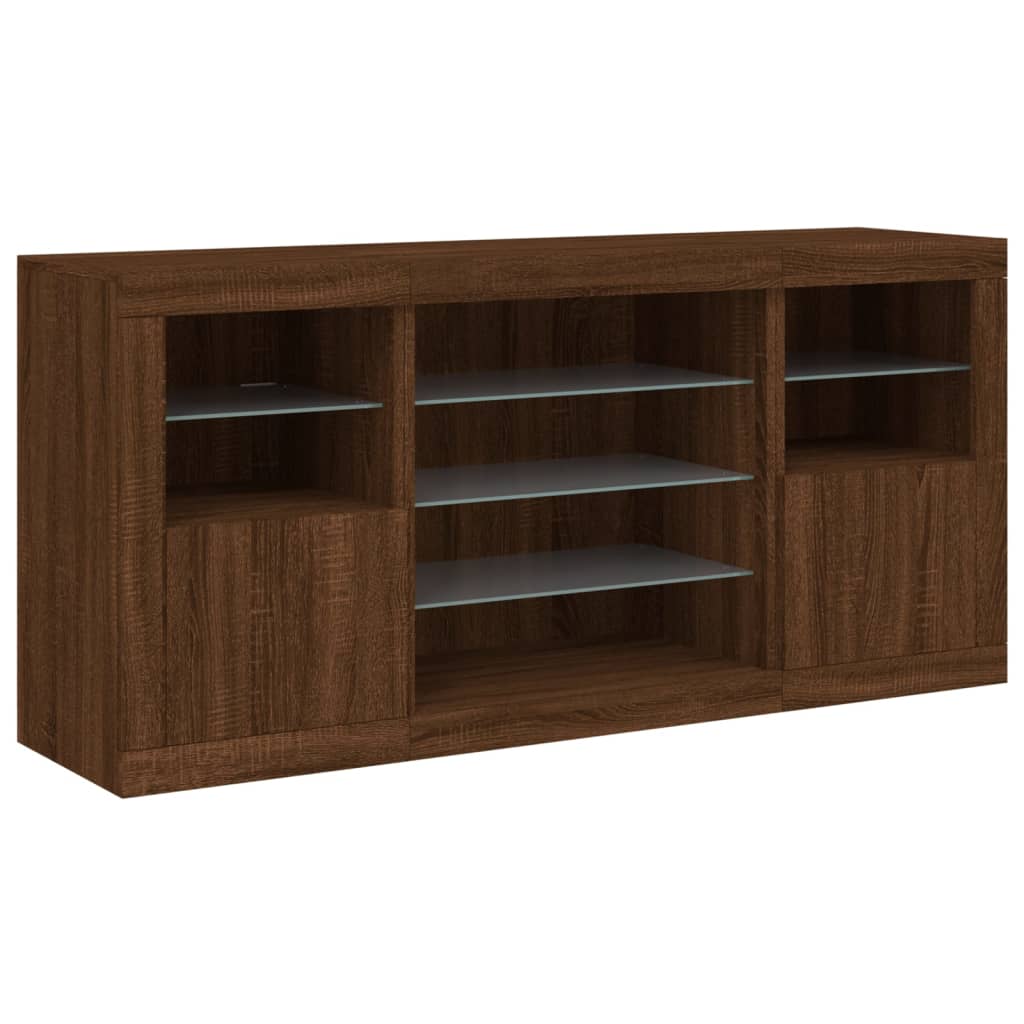vidaXL Servantă cu lumini LED, stejar maro, 142,5x37x67 cm vidaXL Servantă cu lumini LED, stejar maro, 142,5x37x67 cm