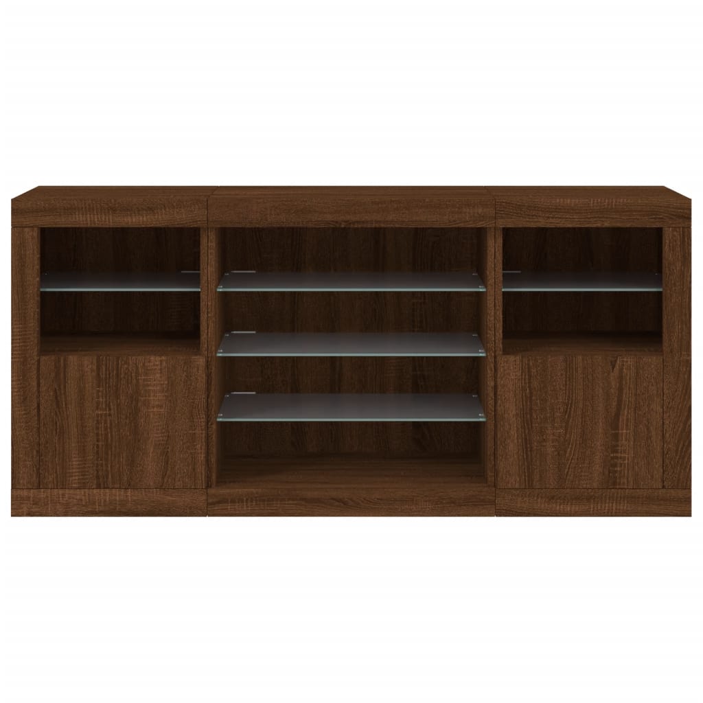 vidaXL Servantă cu lumini LED, stejar maro, 142,5x37x67 cm vidaXL Servantă cu lumini LED, stejar maro, 142,5x37x67 cm