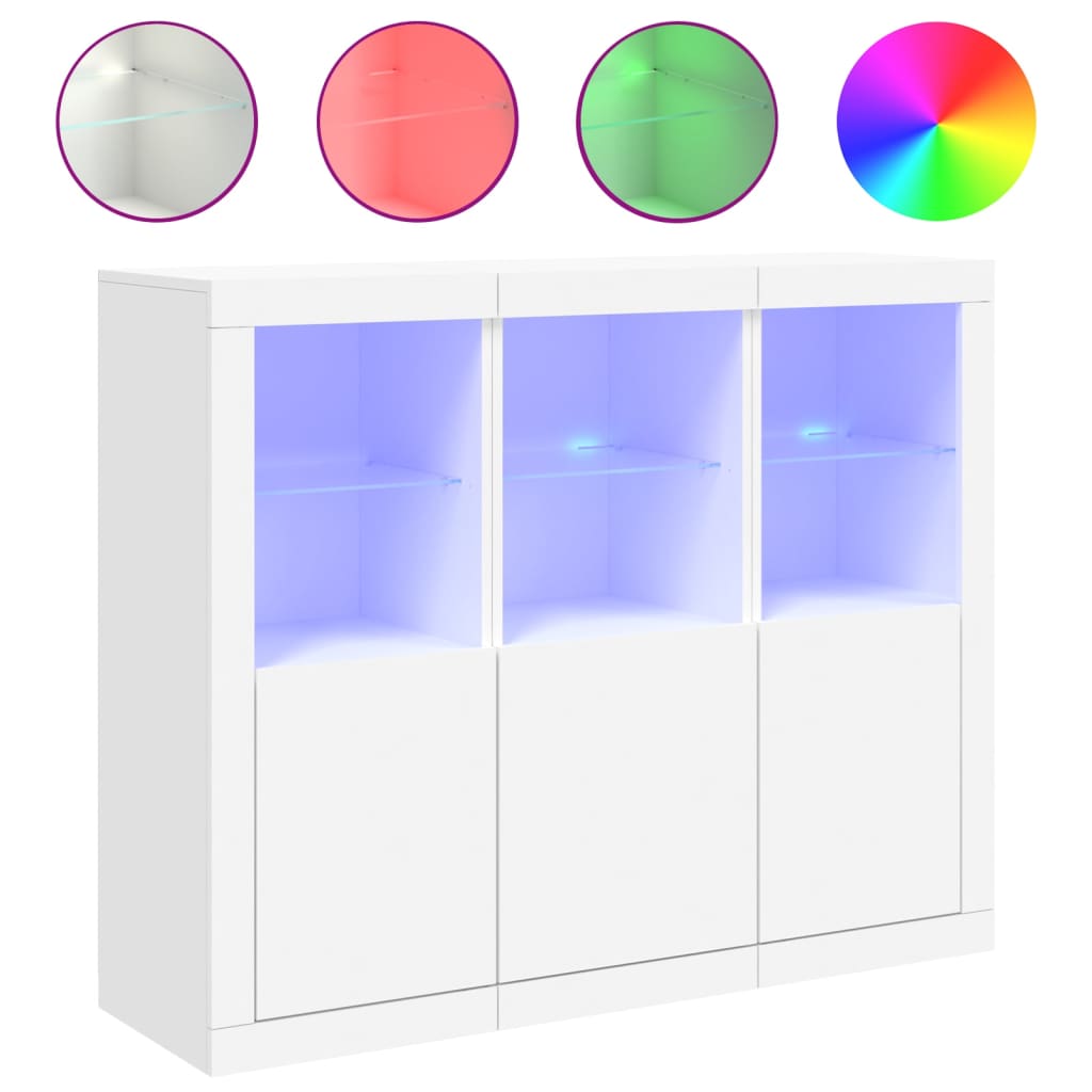 vidaXL Servantă cu lumini LED, 3 buc., alb, lemn prelucrat vidaXL Servantă cu lumini LED, 3 buc., alb, lemn prelucrat