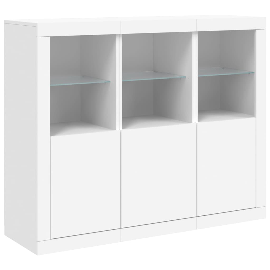 vidaXL Servantă cu lumini LED, 3 buc., alb, lemn prelucrat vidaXL Servantă cu lumini LED, 3 buc., alb, lemn prelucrat