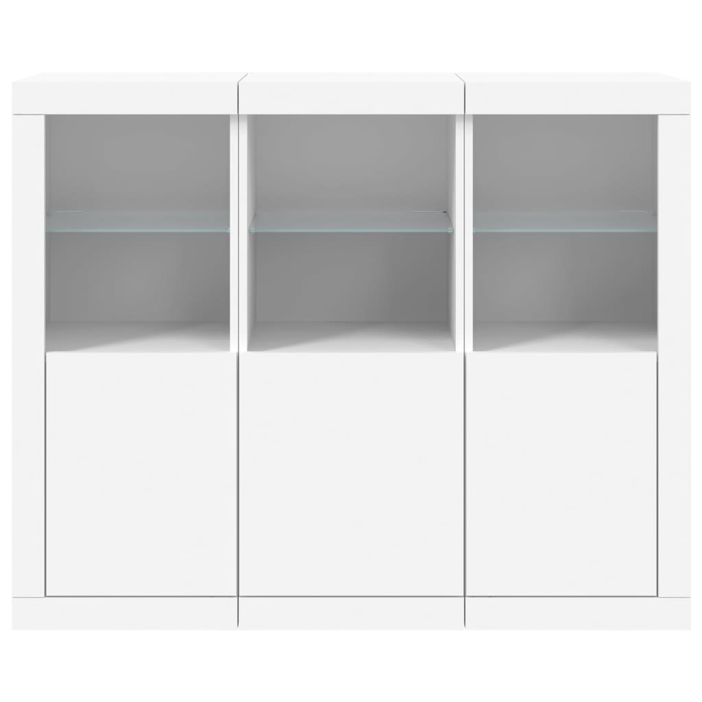 vidaXL Servantă cu lumini LED, 3 buc., alb, lemn prelucrat vidaXL Servantă cu lumini LED, 3 buc., alb, lemn prelucrat