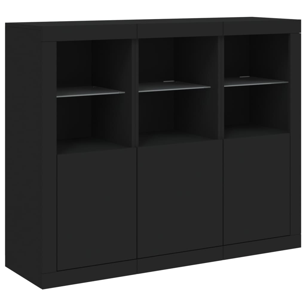 vidaXL Servantă cu lumini LED, 3 buc., negru, lemn prelucrat vidaXL Servantă cu lumini LED, 3 buc., negru, lemn prelucrat