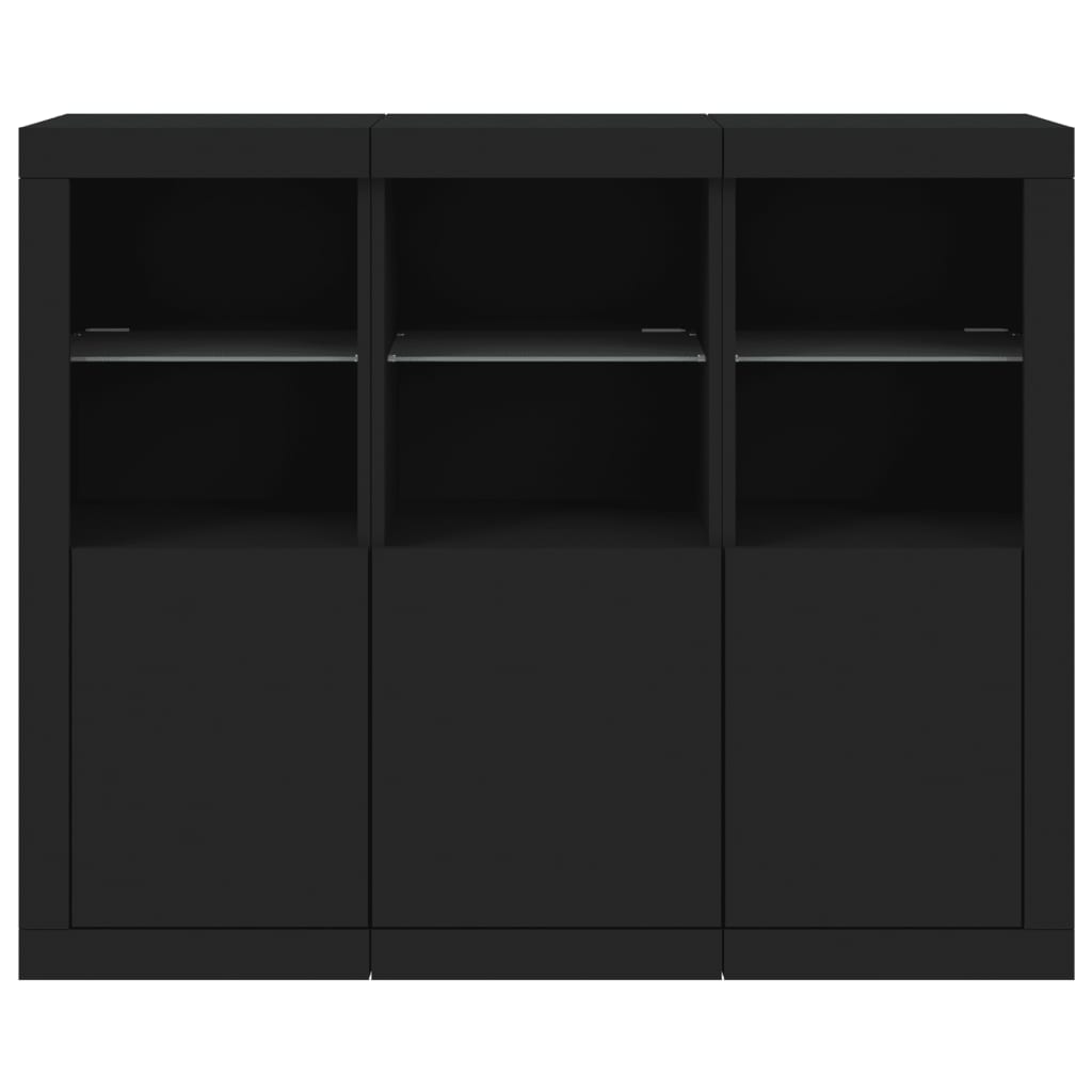 vidaXL Servantă cu lumini LED, 3 buc., negru, lemn prelucrat vidaXL Servantă cu lumini LED, 3 buc., negru, lemn prelucrat