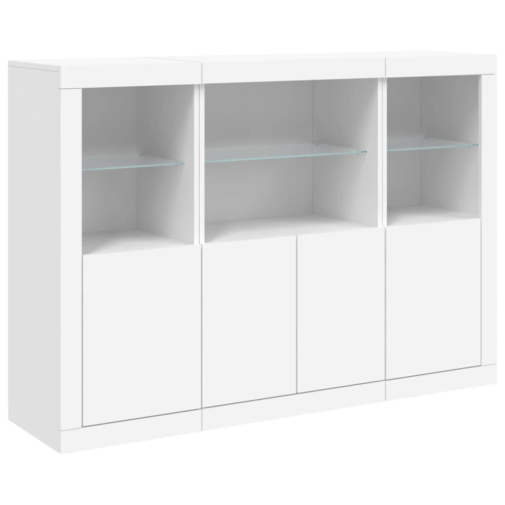 vidaXL Servantă cu lumini LED, 3 buc., alb, lemn prelucrat