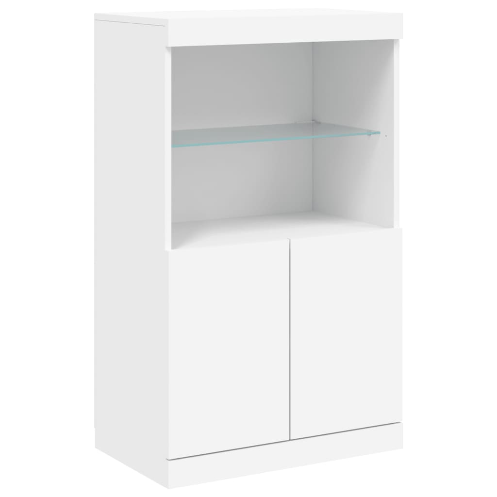 vidaXL Servantă cu lumini LED, 3 buc., alb, lemn prelucrat