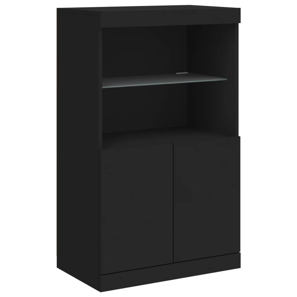 vidaXL Servantă cu lumini LED, 3 buc., negru, lemn prelucrat