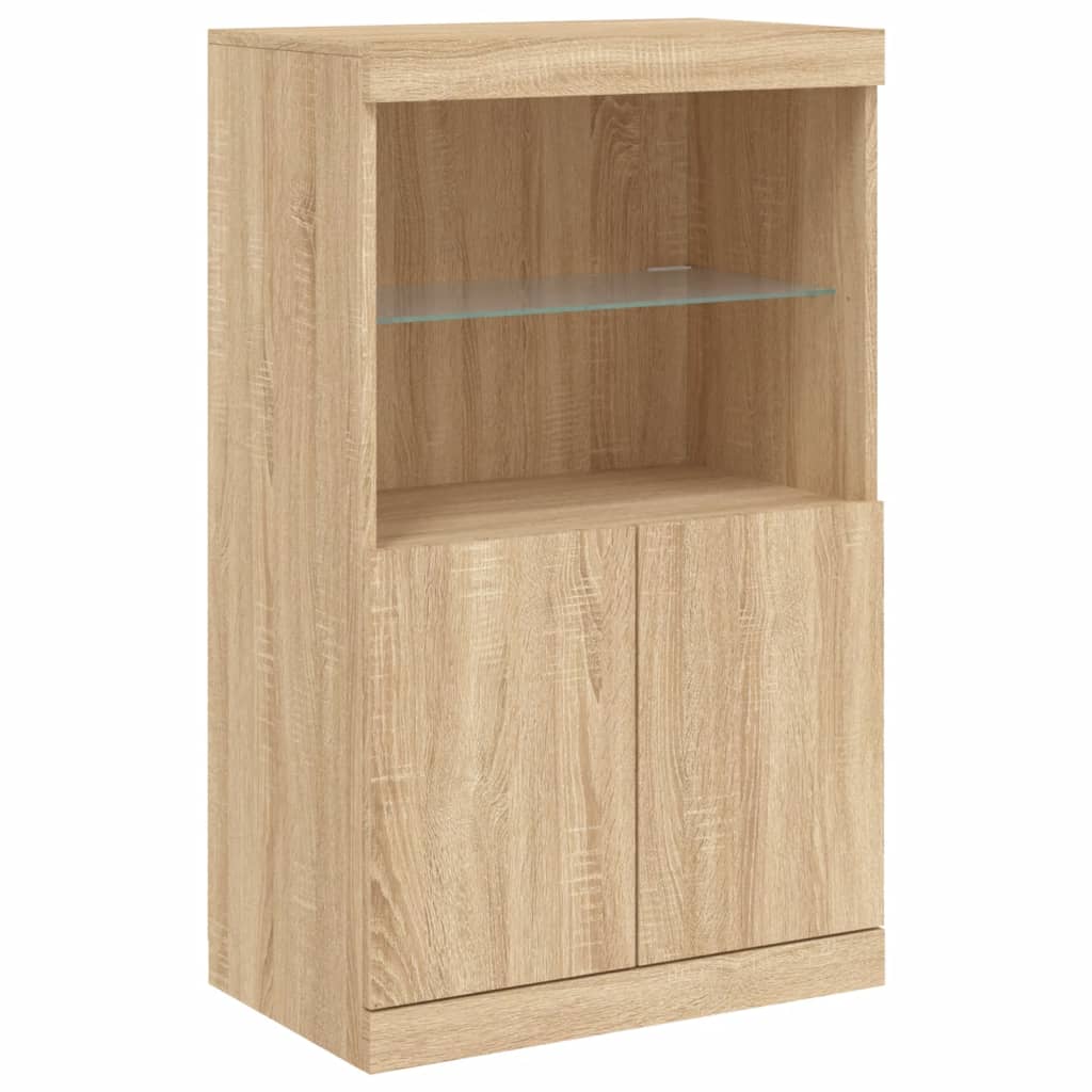vidaXL Servantă cu lumini LED, 3 buc., stejar sonoma, lemn prelucrat