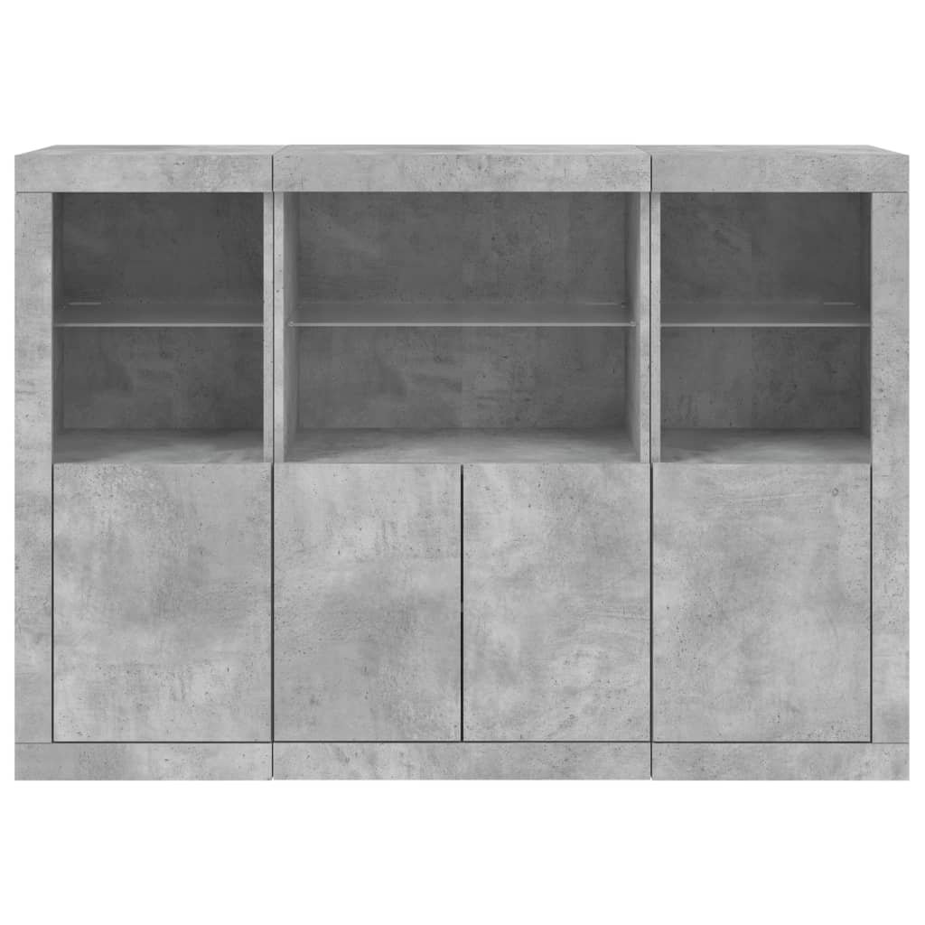 vidaXL Servantă cu lumini LED, 3 buc., gri beton, lemn prelucrat vidaXL Servantă cu lumini LED, 3 buc., gri beton, lemn prelucrat