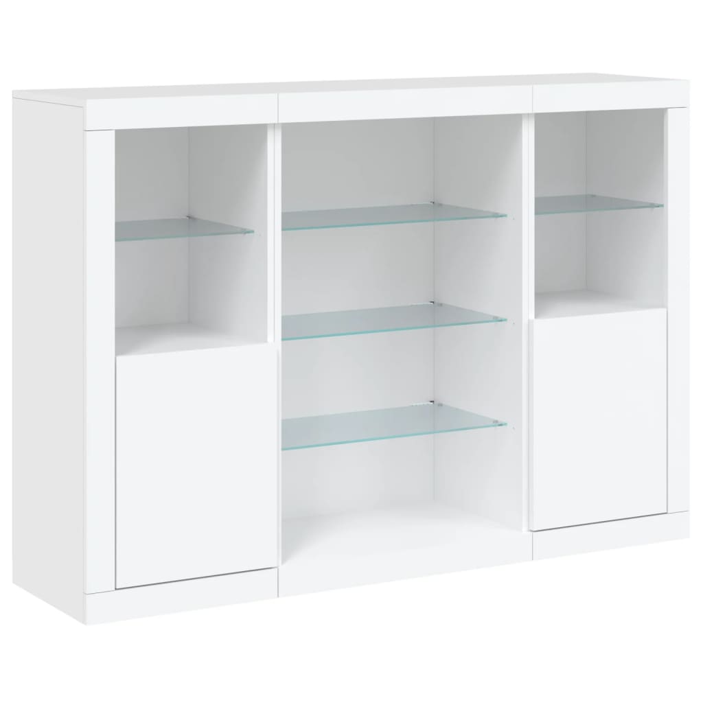 vidaXL Servantă cu lumini LED, 3 buc., alb, lemn prelucrat