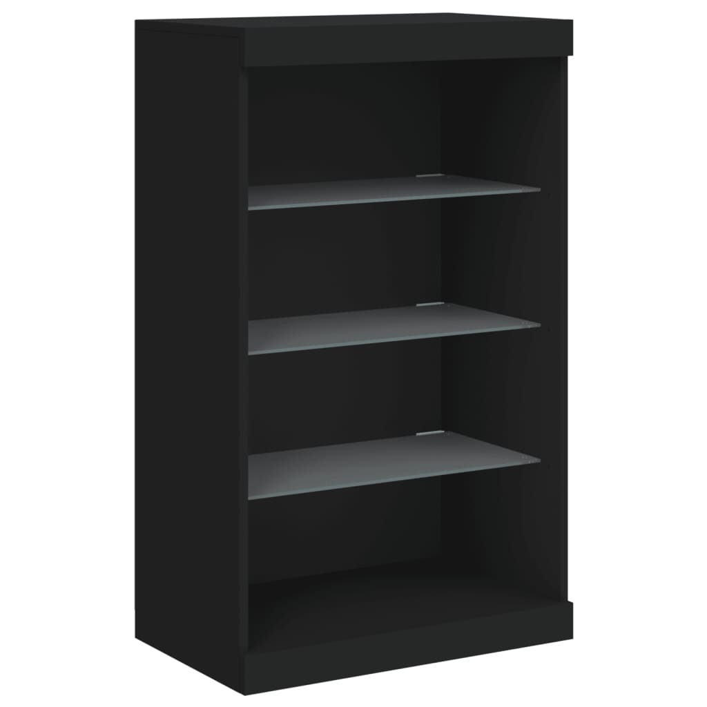 vidaXL Servantă cu lumini LED, 3 buc., negru, lemn prelucrat