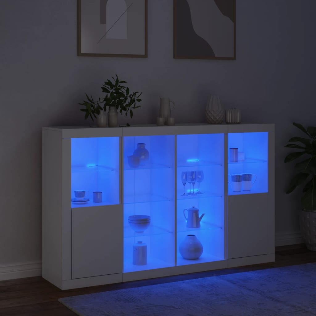 vidaXL Servantă cu lumini LED, 3 buc., alb, lemn prelucrat vidaXL Servantă cu lumini LED, 3 buc., alb, lemn prelucrat