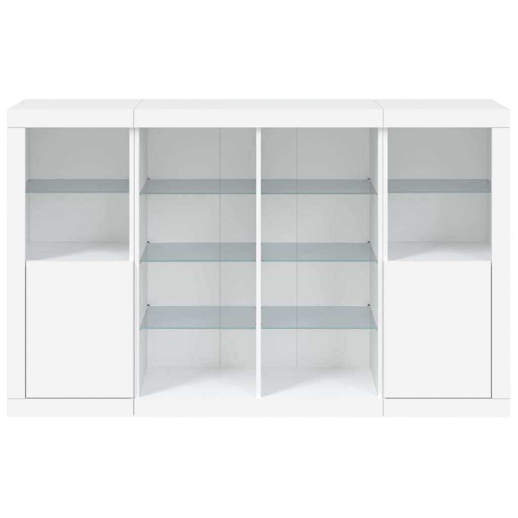 vidaXL Servantă cu lumini LED, 3 buc., alb, lemn prelucrat vidaXL Servantă cu lumini LED, 3 buc., alb, lemn prelucrat